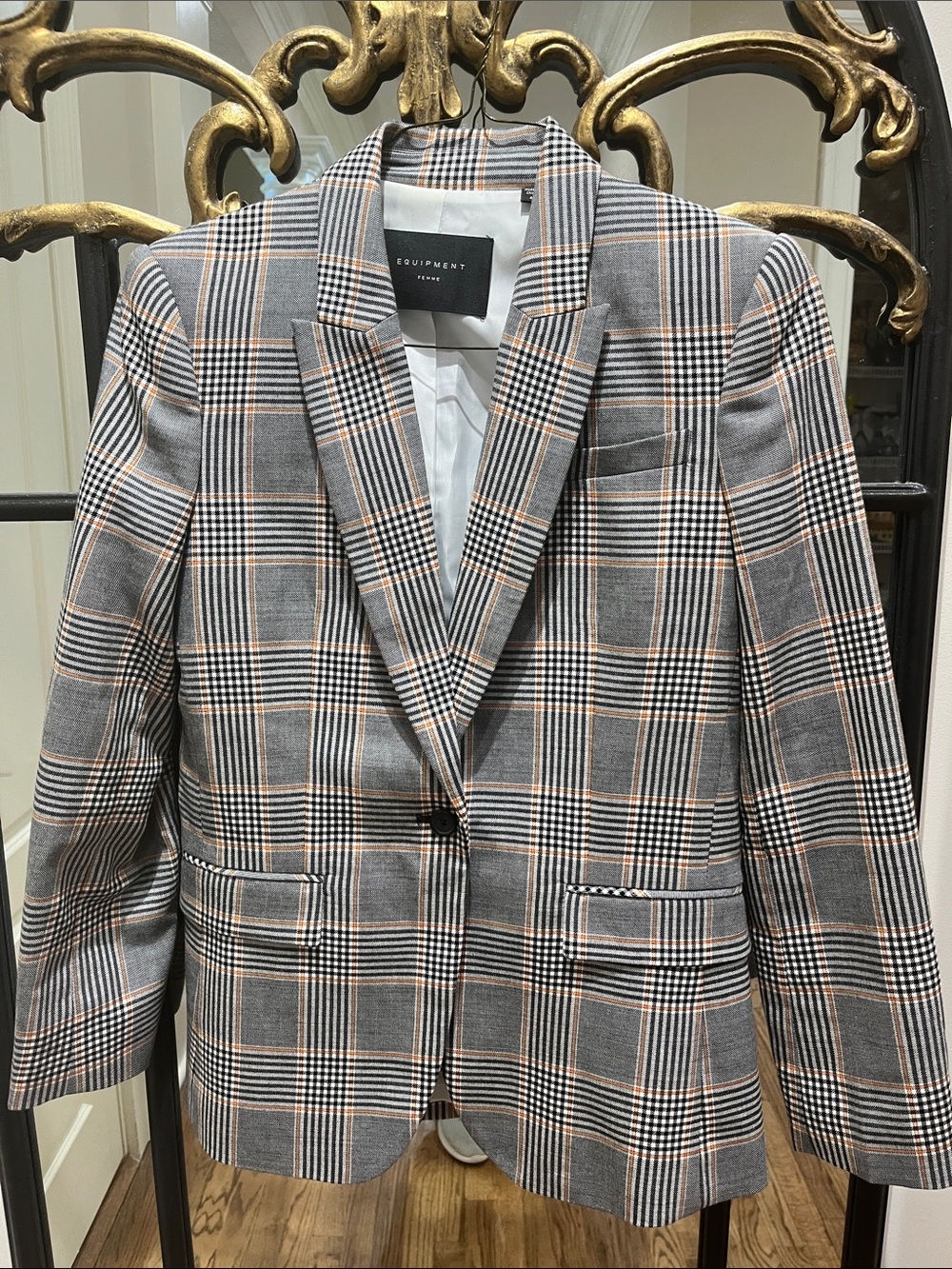 Equipment Gray Plaid Blazer with Tan Accents